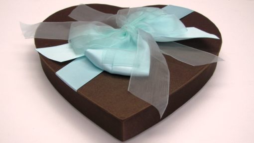 One Pound Brown With Blue Ribbon Heart Shaped Box