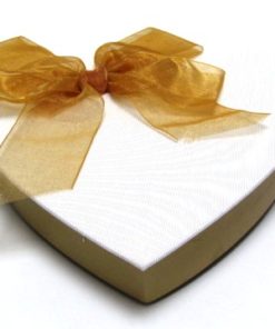 One Pound White With Gold Ribbon Heart Shaped Box