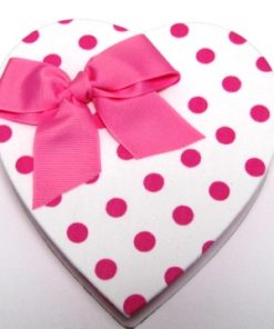 One Pound White Polka Dot Heart Shaped Box